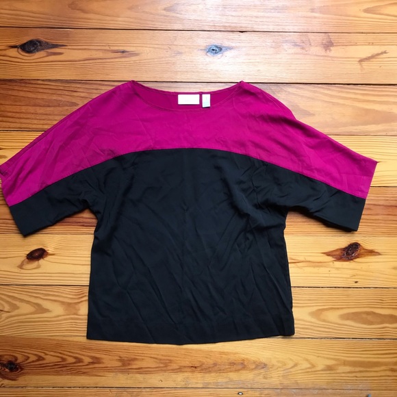 Chico’s Fushcia Black Shortsleeve Boxy Blouse, EUC, 1 - Picture 3 of 14